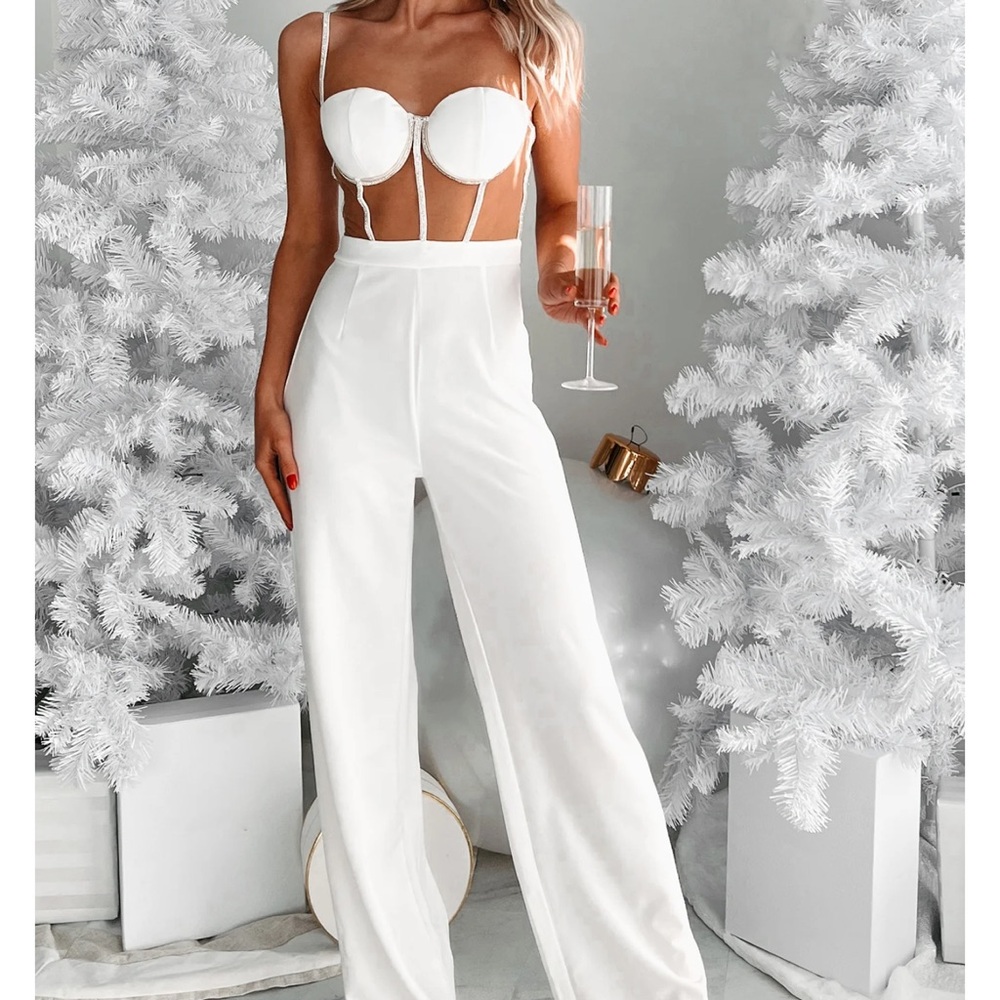 White High-Waist Wide Leg Jumpsuit with Bustier Top